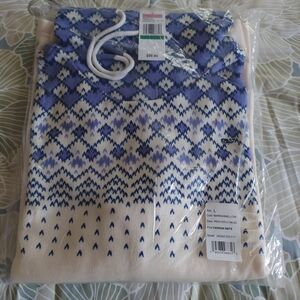 Vineyard Vines Fair Isle Blue and White Knit  Funnel Neck Sweater